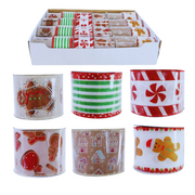 Assorted gingerbread-themed Christmas ribbon, 60mm wide and 2.7m long, ideal for gift wrapping and holiday décor