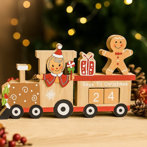 Gingerbread Train Count Down with numbered compartments for Christmas advent decoration.