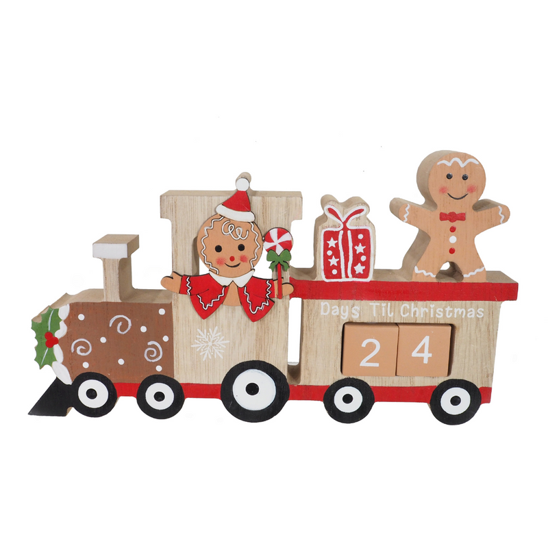 Gingerbread Train Count Down with numbered compartments for Christmas advent decoration.