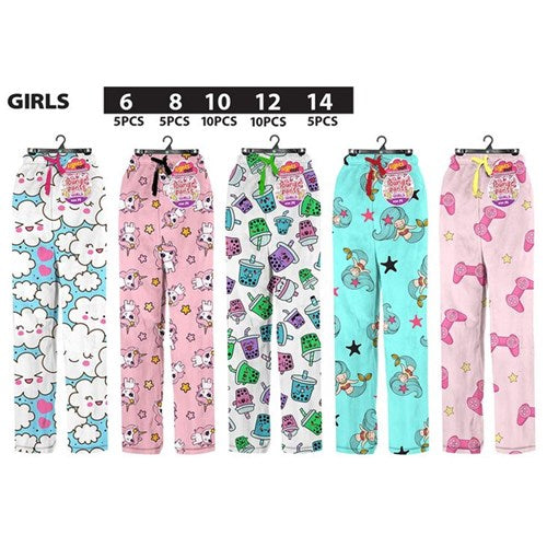Girls PJ lounge pants Series 2 in assorted designs, available in 5 sizes