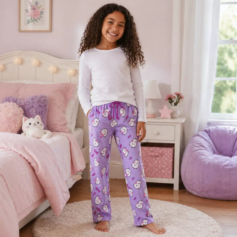 Girls PJ lounge pants with pockets in assorted designs, made for soft, cosy comfort during sleep and everyday lounging.