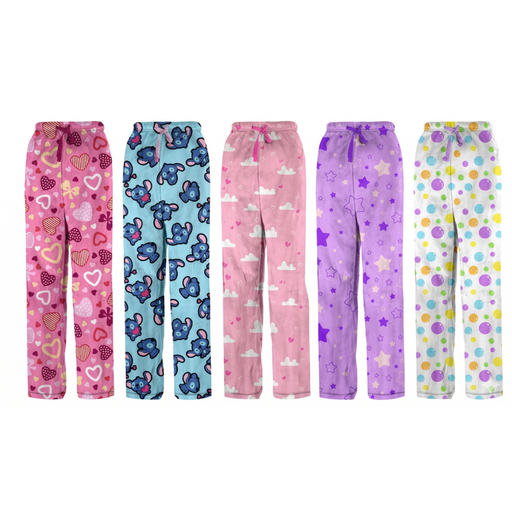 Girls PJ lounge pants with pockets in assorted Style 4 designs for cosy home comfort.