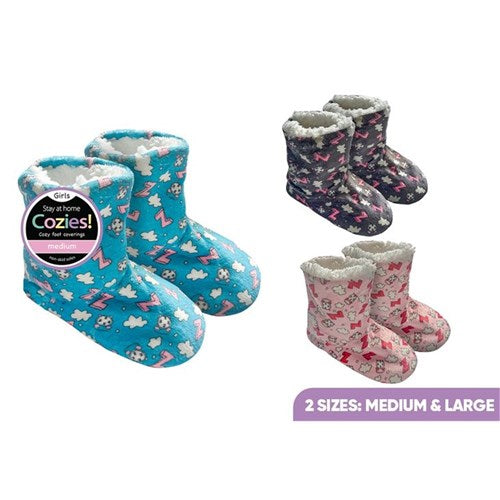 Girls sherpa slipper boots in assorted colours cosy winter indoor footwear