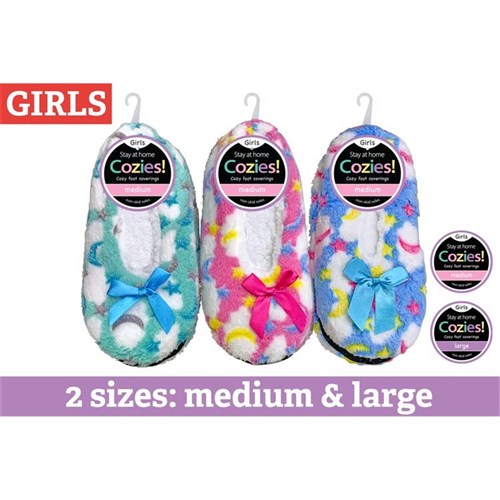 Girls sherpa slippers Series 3 in assorted colours, one pair of warm fluffy indoor slippers for cosy winter lounging