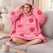 Girls Snuggy Sherpa hoodie in assorted printed designs, featuring ultra-soft sherpa fleece for warm, cosy comfort during chilly days and nights. – thumbnail