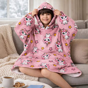 Girls Snuggy Sherpa hoodie in assorted printed designs, featuring ultra-soft sherpa fleece for warm, cosy comfort during chilly days and nights. – thumbnail