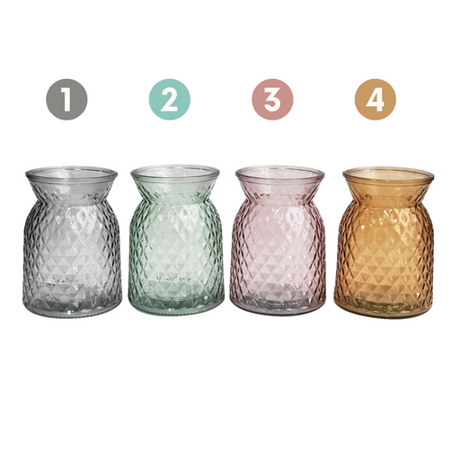 Ronis Glass Vase in Diamond Designs 12x12x16cm 4 Asstd