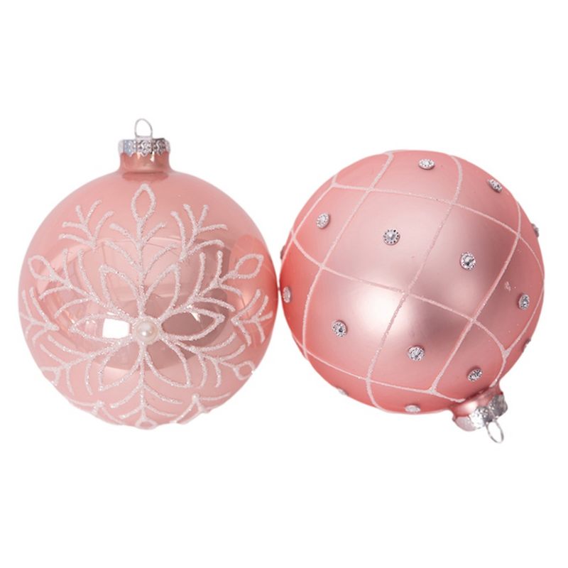 Glass Bauble 10cm Pale Pink Assorted for Christmas tree and holiday decoration