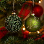 Glass Bauble 8cm Emerald Assorted – Elegant Christmas tree decorations with festive designs – thumbnail