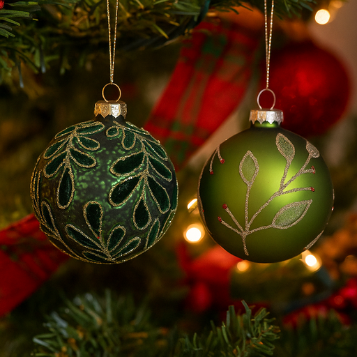 Glass Bauble 8cm Emerald Assorted – Elegant Christmas tree decorations with festive designs