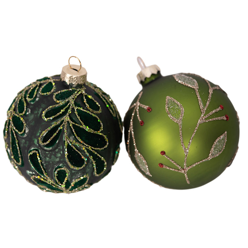 Glass Bauble 8cm Emerald Assorted – Elegant Christmas tree decorations with festive designs
