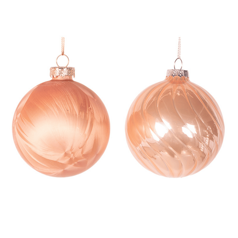 Light copper glass baubles 8cm assorted finishes for elegant Christmas tree decoration
