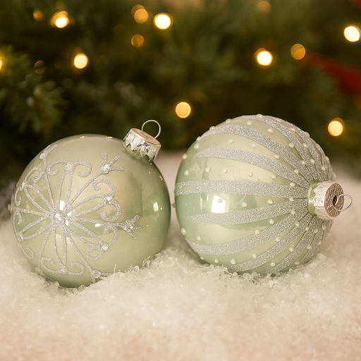 Glass Bauble 8cm Mint Assorted for Christmas tree and holiday decoration