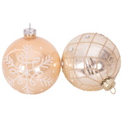 Glass bauble 8cm rose gold assorted designs for Christmas tree decoration