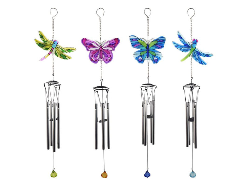 Glass butterfly or dragonfly windchime 52cm assorted colourful outdoor hanging garden décor with suncatcher-style glass feature