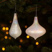 White glass tree ornaments in assorted shapes, 17cm and 11.5cm, elegant Christmas decorations