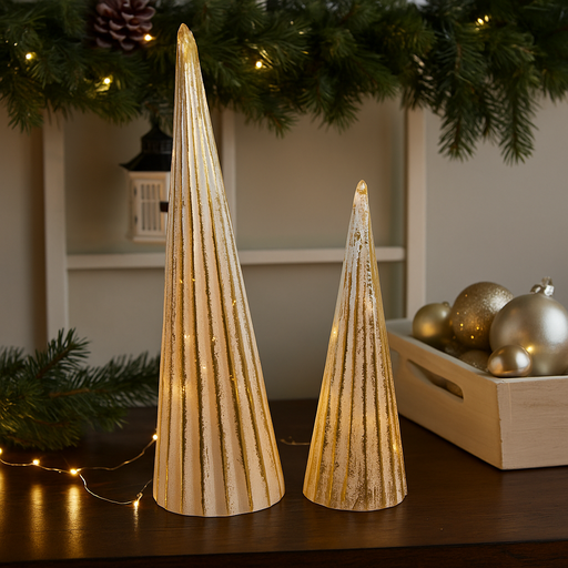 30cm Glass Christmas Tree with internal warm white LED lights, elegant tabletop holiday decoration.