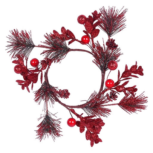 Ronis Glitter Candle Wreath 11cm Red