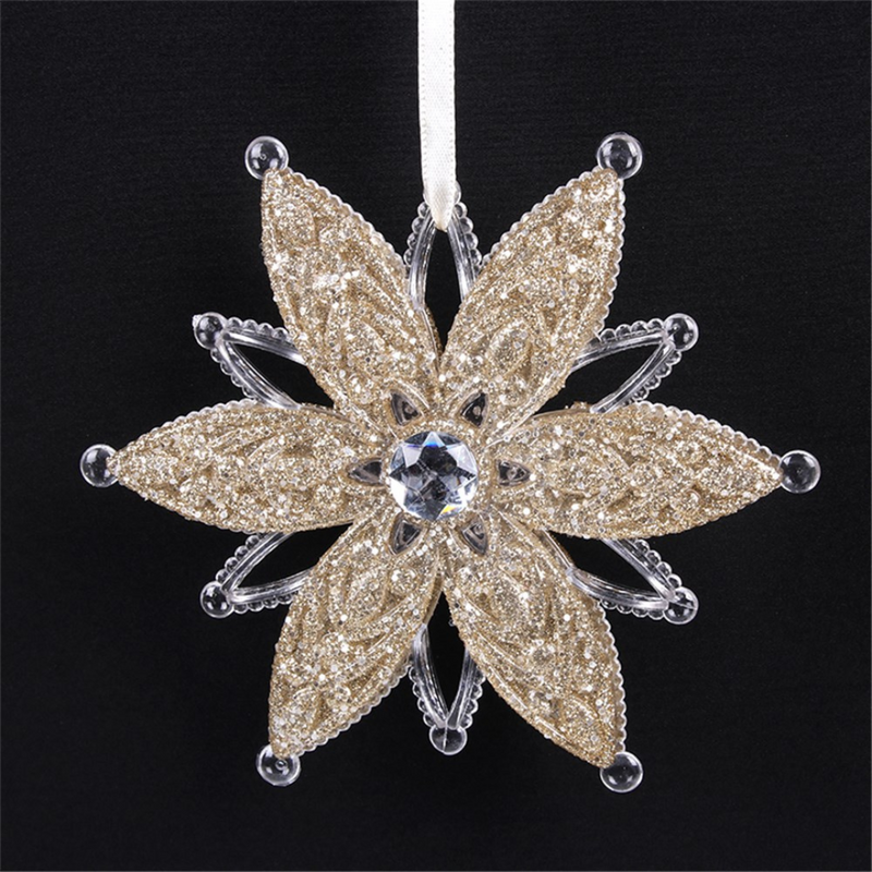 Ronis Glitter Finish Snowflake Tree Ornament 13cm Champagne