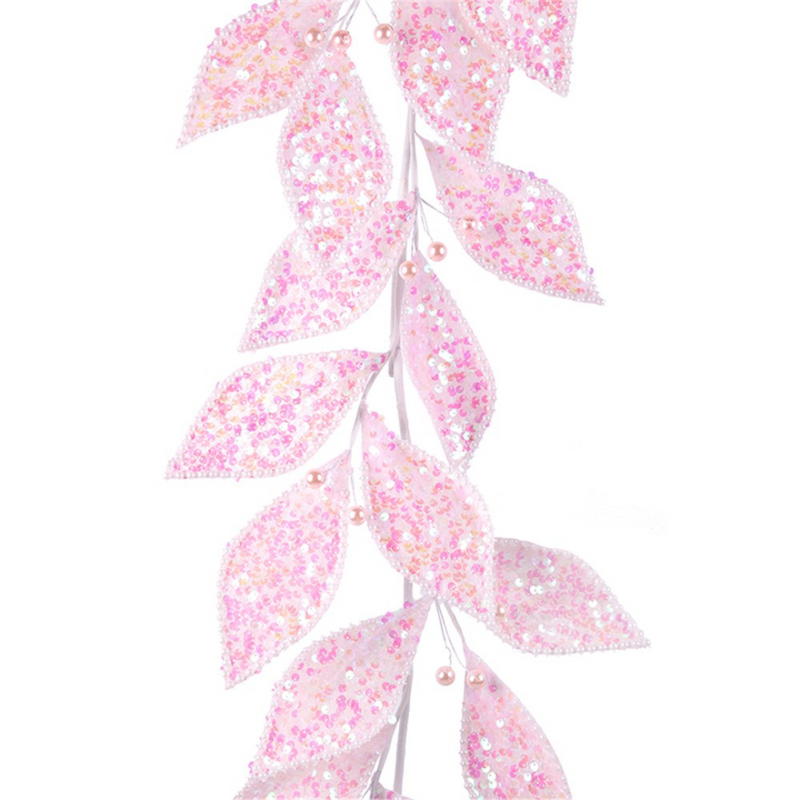 Ronis Glitter Leaf Garland 120cm Pink