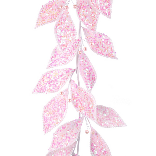 Ronis Glitter Leaf Garland 120cm Pink