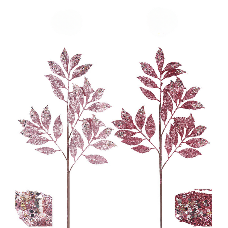 Glitter Leaf Stem Magenta and Bumble 70cm