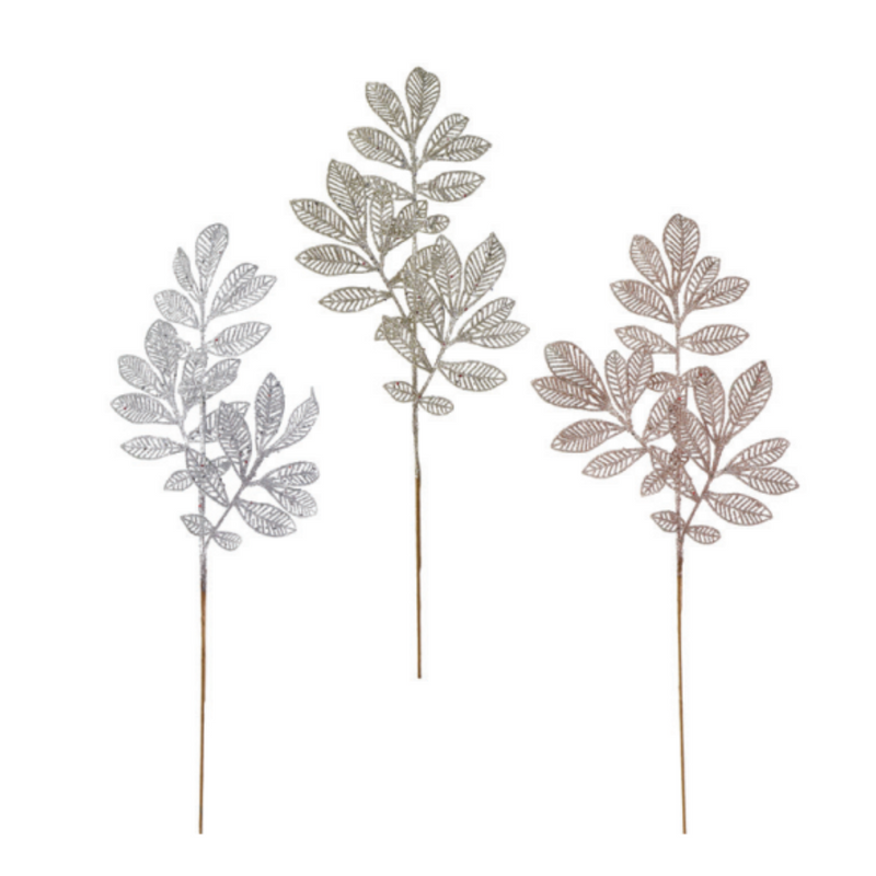 Ronis Glitter Leaves Branch 58cm 3 Asstd