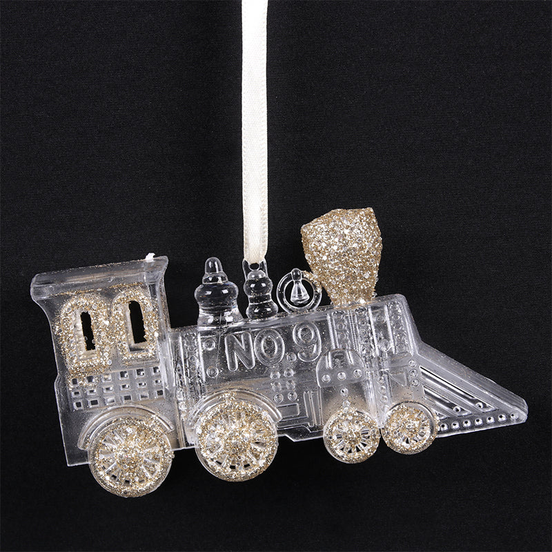 Ronis Glitter Locomotive Tree Ornament 12cm Champagne