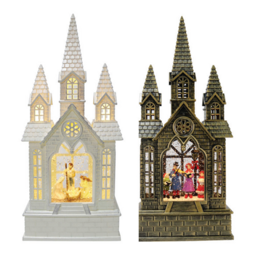 Ronis Glitter Swirl Musical Chapel LED USB 35cm 2 Asstd