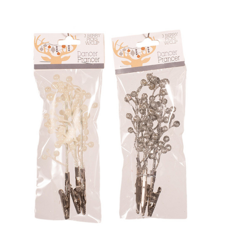 Ronis Glitter Berries with Clips 15cm 3pk Assorted