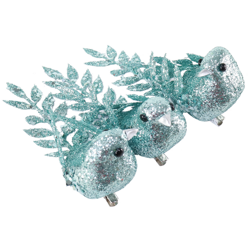 Glitter Bird with Clip 15cm 3pk Assorted – festive glitter bird decorations with clips for trees, wreaths, and garlands