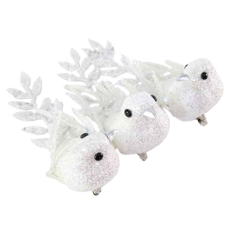 Glitter Bird with Clip 15cm 3pk Assorted – festive glitter bird decorations with clips for trees, wreaths, and garlands