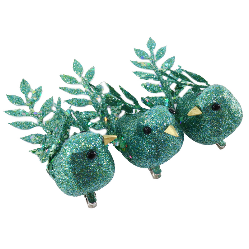 Glitter Bird with Clip 15cm 3pk Assorted – festive glitter bird decorations with clips for trees, wreaths, and garlands