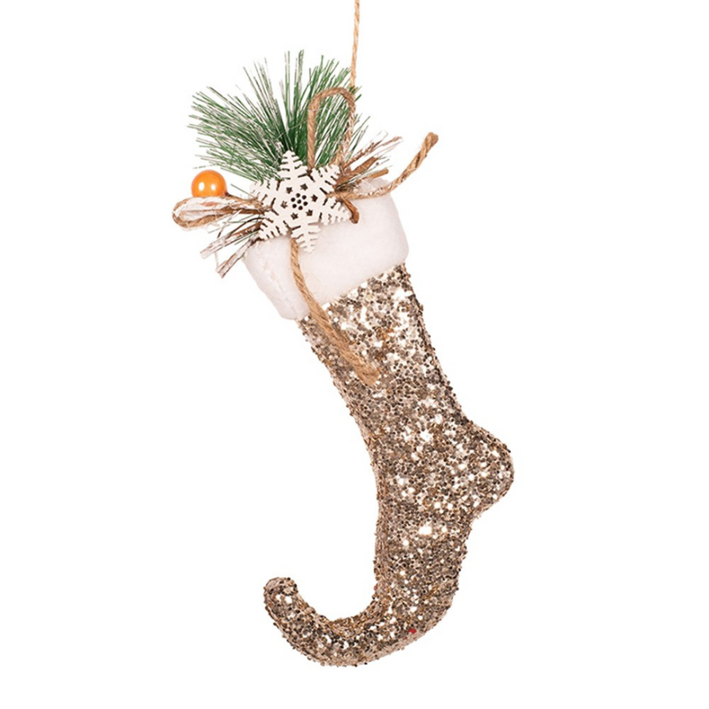 Ronis Glitter Elf Boot Tree Ornament 13cm Champagne