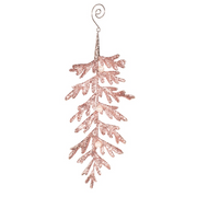 Pink Glitter Leaf Tree Ornament 10x24cm for Christmas tree, wreath, or garland decoration