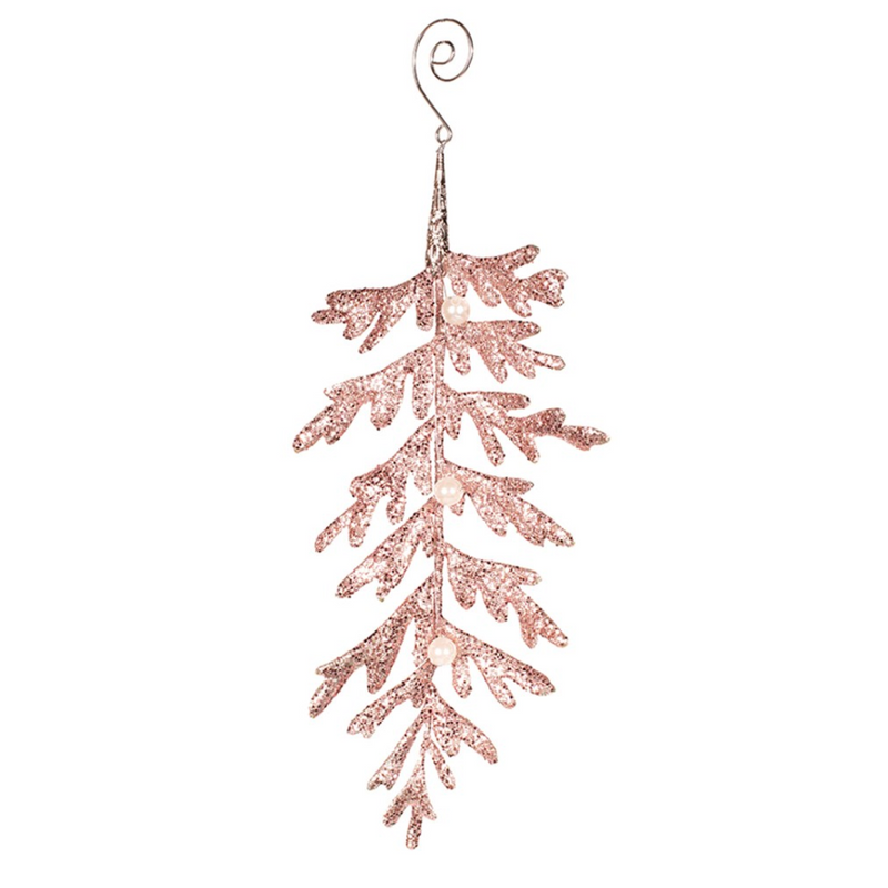 Pink Glitter Leaf Tree Ornament 10x24cm for Christmas tree, wreath, or garland decoration