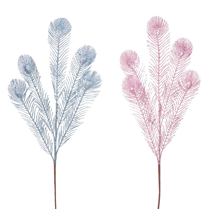 Ronis Glitter Peacock Stem 90cm Assorted