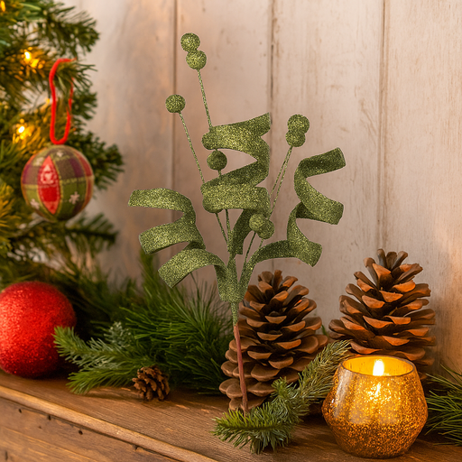 Green glitter pick 31cm Christmas decoration for tree, wreath, or garland