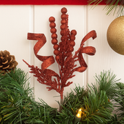 32cm red glitter pick for Christmas decoration, floral stem accent