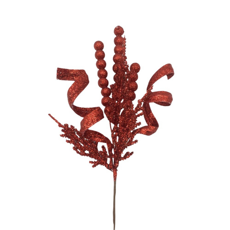 32cm red glitter pick for Christmas decoration, floral stem accent