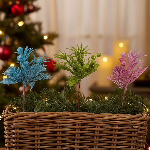 Assorted Glitter Picks 19cm Christmas Decoration for Trees, Wreaths, and Arrangements