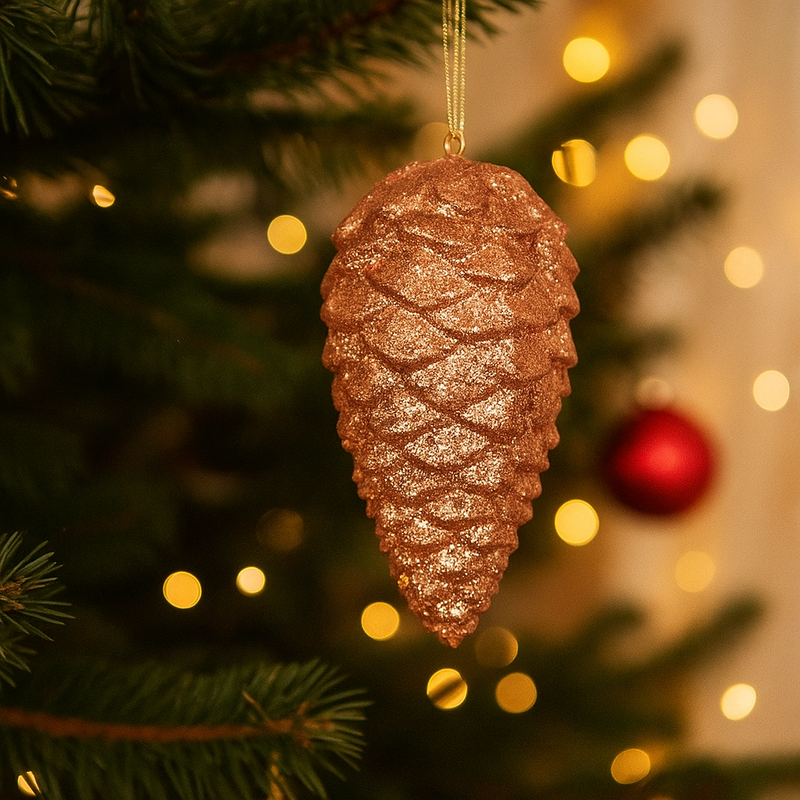 Copper glitter pinecone polyfoam hanging ornament 23cm Christmas decoration