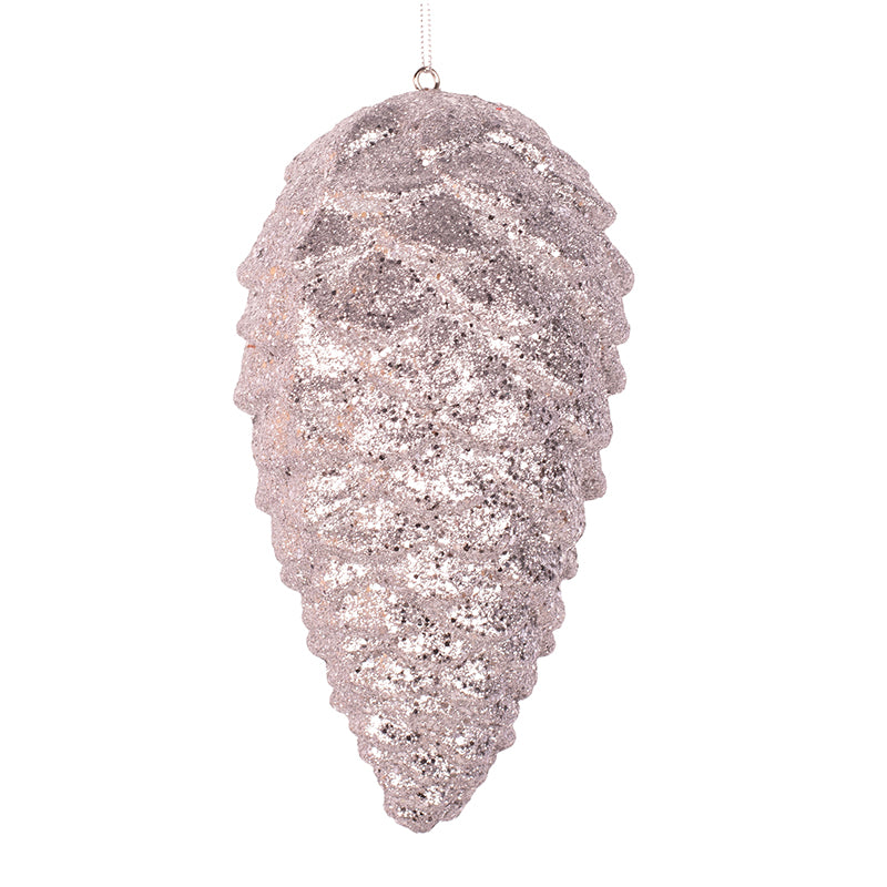 Silver glitter pinecone hanging ornament, 23cm polyfoam Christmas decoration