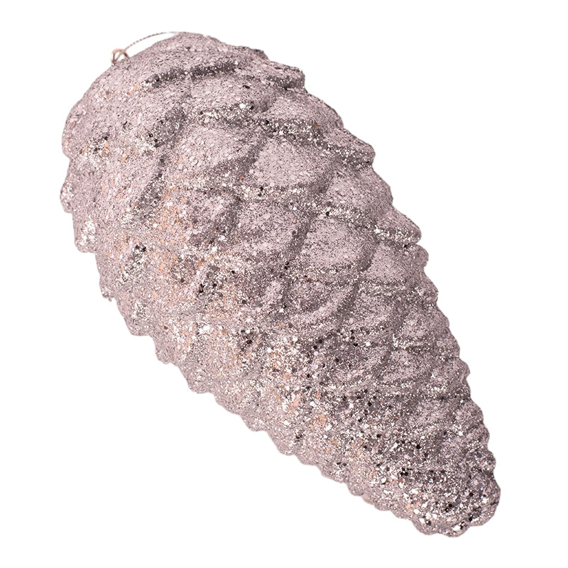 Silver glitter pinecone hanging ornament, 23cm polyfoam Christmas decoration