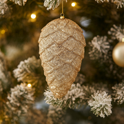 28cm champagne glitter pinecone hanging ornament made from lightweight polyfoam for elegant Christmas décor – thumbnail