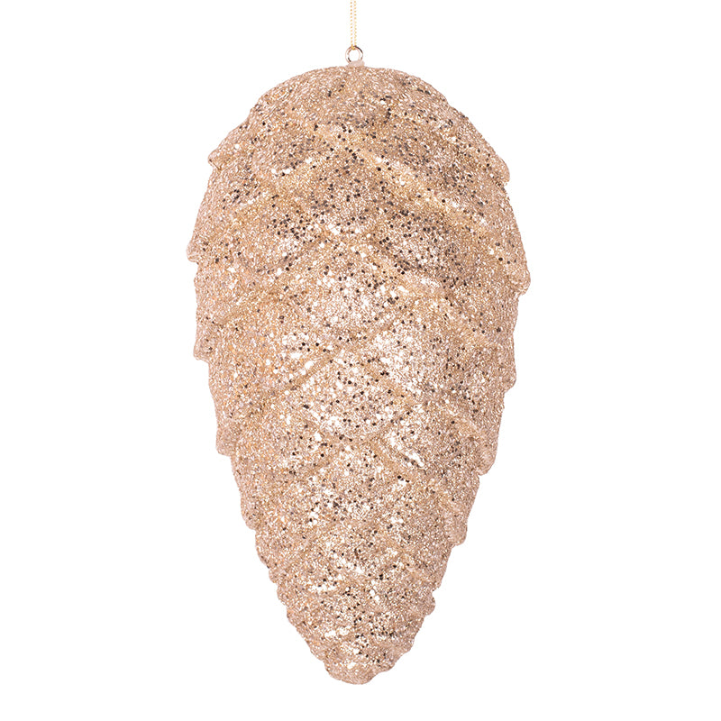 28cm champagne glitter pinecone hanging ornament made from lightweight polyfoam for elegant Christmas décor