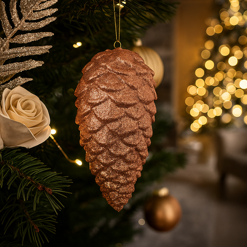 Copper glitter pinecone polyfoam hanging ornament 28cm oversized Christmas decoration