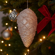 Silver glitter pinecone hanging ornament, 28cm polyfoam Christmas decoration – thumbnail