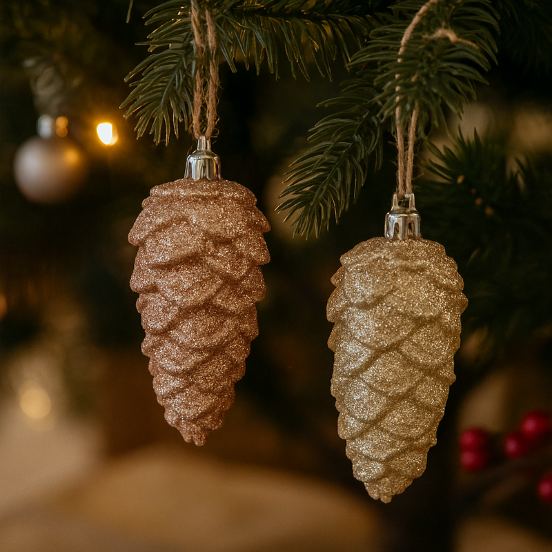 Glitter pinecones 9cm 3 pack rose gold and champagne assorted Christmas ornaments