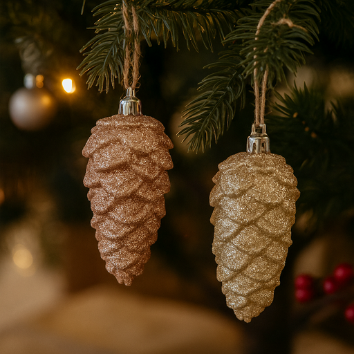 Glitter pinecones 9cm 3 pack rose gold and champagne assorted Christmas ornaments